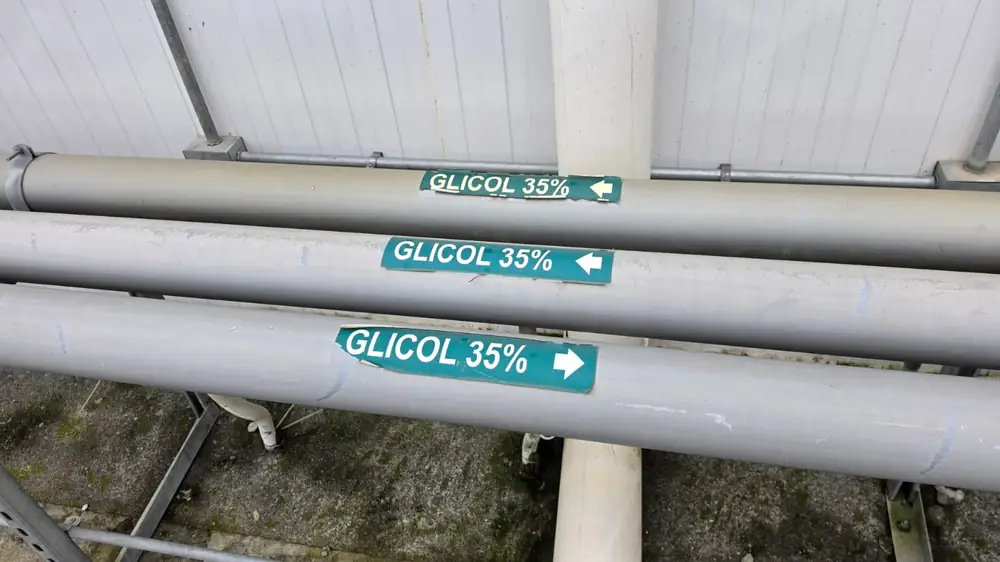 Líneas de glicol 35% rotuladas en red de frío de procesos — proyecto Prolain