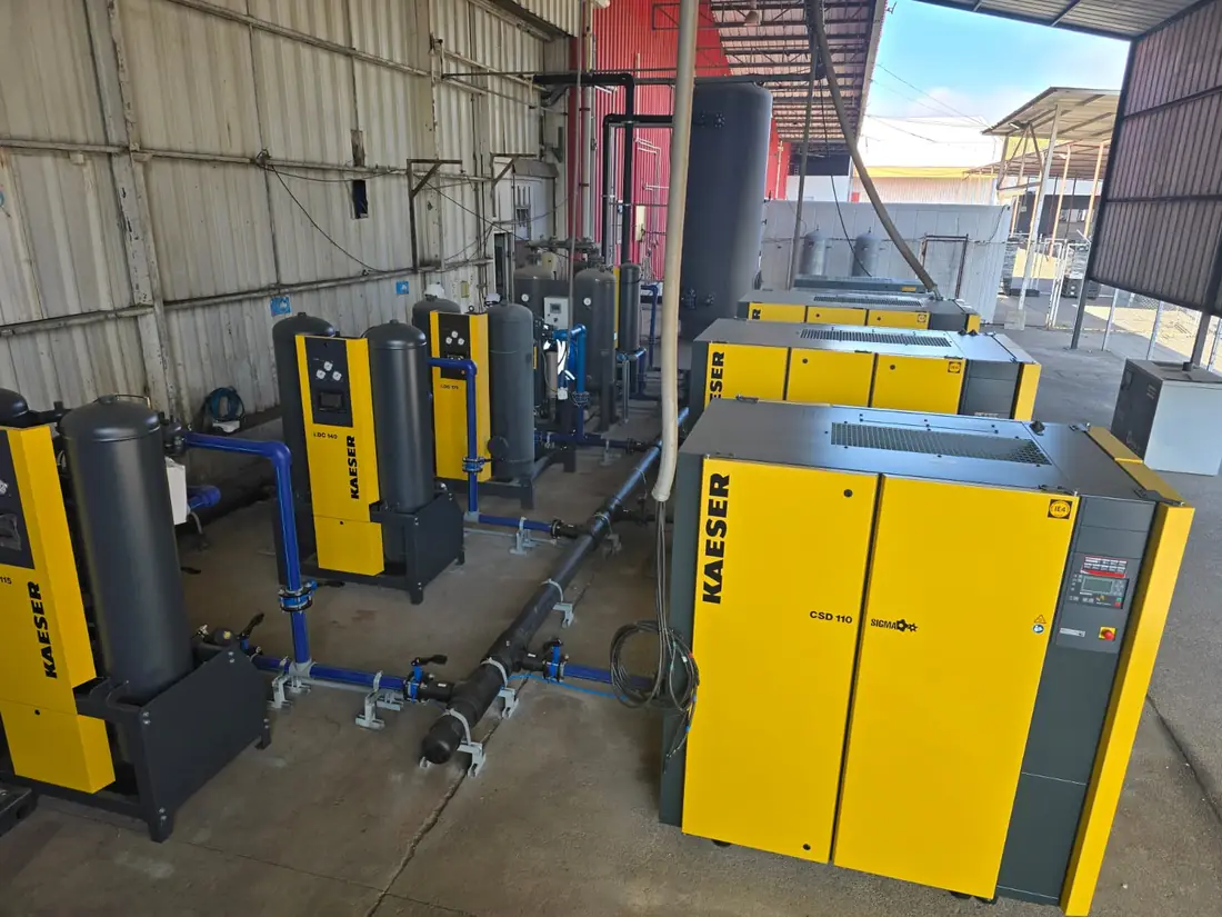 Compresores y secadores interconectados con matriz de aluminio y HDPE — proyecto Prolain