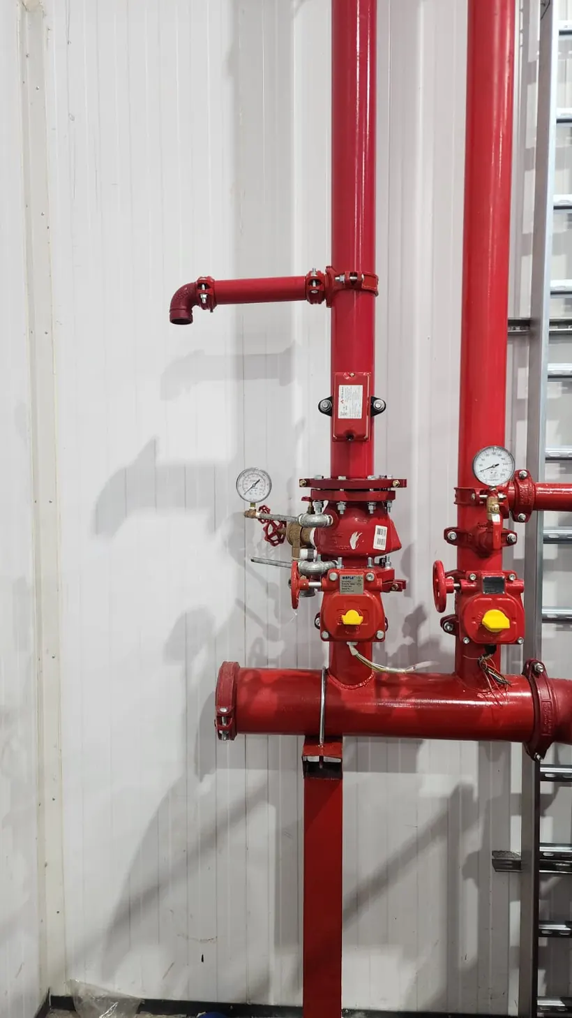 Estación de prueba de red de incendio con válvula de retención y drenaje — proyecto Prolain